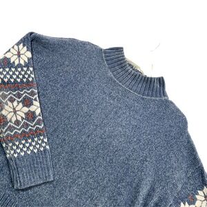 Christian Siriano Sweater Womens Medium Blue Chenille Fair Isle Mock Neck 1520